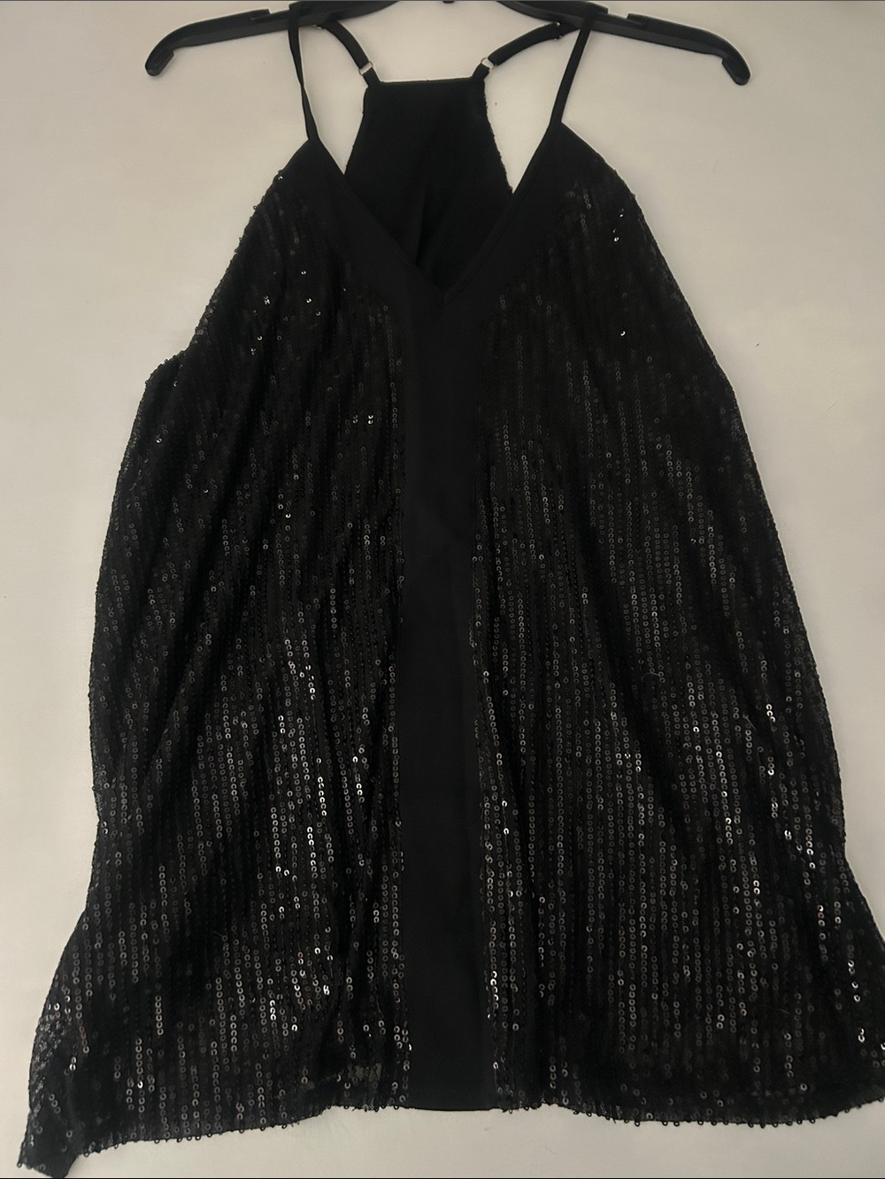 Black Sequin Halter Party Top